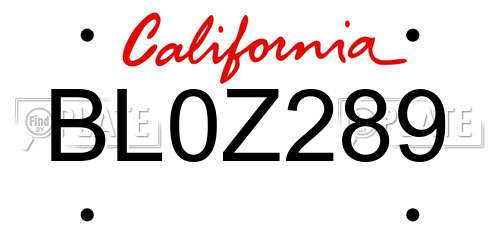 BL0Z289 California License Plate