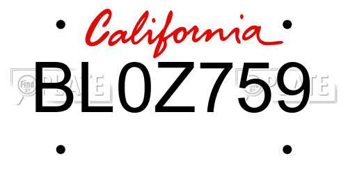 BL0Z759 California License Plate