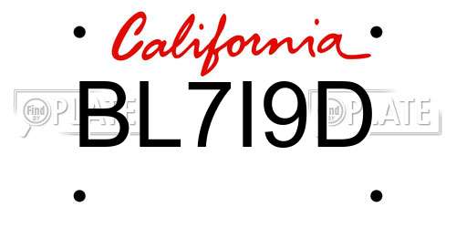 BL7I9D California License Plate