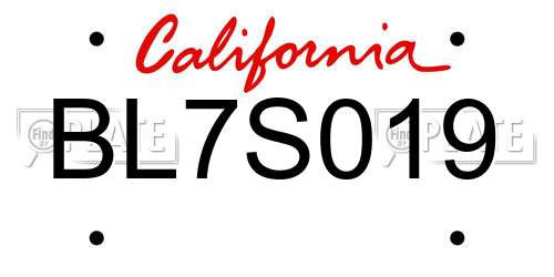 BL7S019 California License Plate
