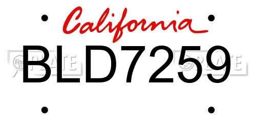 BLD7259 California License Plate