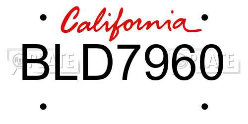 BLD7960 California License Plate