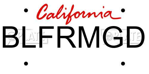 BLFRMGD California License Plate