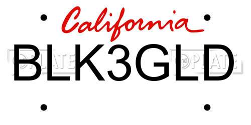 BLK3GLD California License Plate