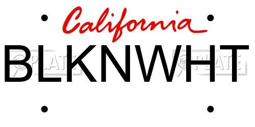 BLKNWHT California License Plate