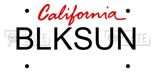 BLKSUN California License Plate