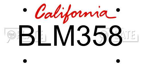 BLM358 California License Plate