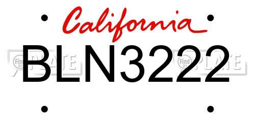 BLN3222 California License Plate