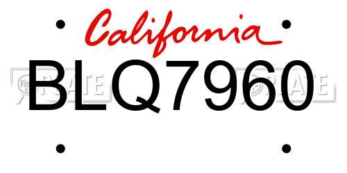 BLQ7960 California License Plate