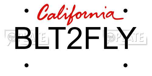 BLT2FLY California License Plate