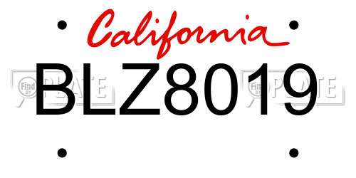BLZ8019 California License Plate