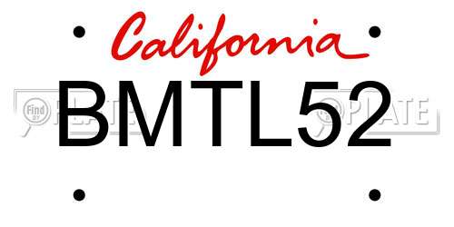 BMTL52 California License Plate
