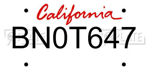 BN0T647 California License Plate