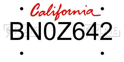 BN0Z642 California License Plate