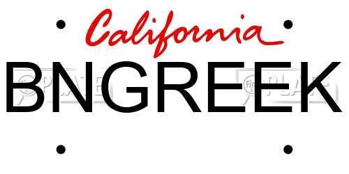 BNGREEK California License Plate