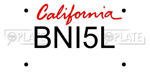 BNI5L California License Plate