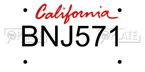 BNJ571 California License Plate