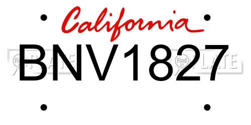 BNV1827 California License Plate