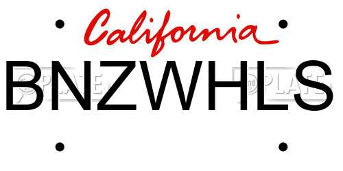 BNZWHLS California License Plate