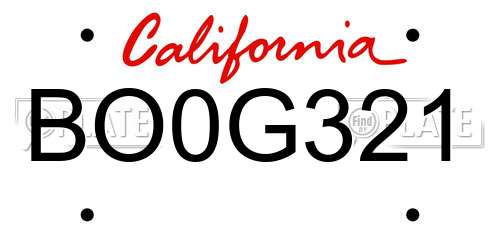 BO0G321 California License Plate