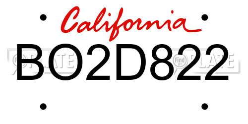 BO2D822 California License Plate