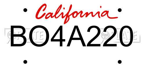 BO4A220 California License Plate