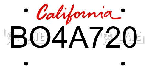BO4A720 California License Plate