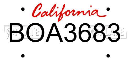 BOA3683 California License Plate