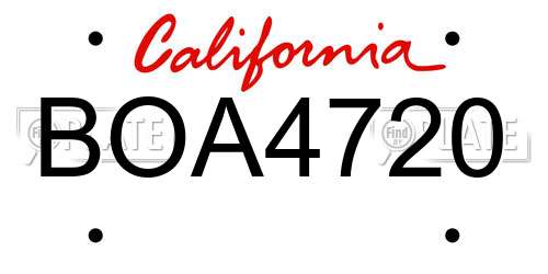 BOA4720 California License Plate