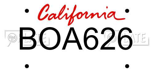 BOA626 California License Plate