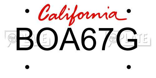 BOA67G California License Plate