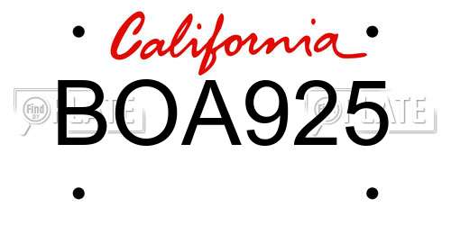 BOA925 California License Plate