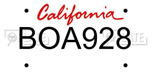 BOA928 California License Plate