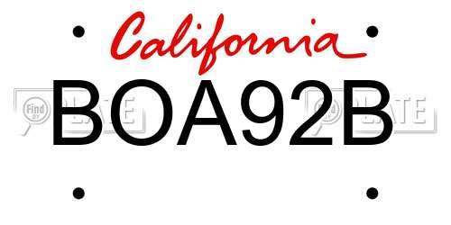 BOA92B California License Plate