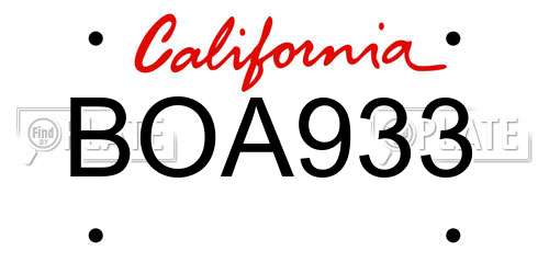 BOA933 California License Plate