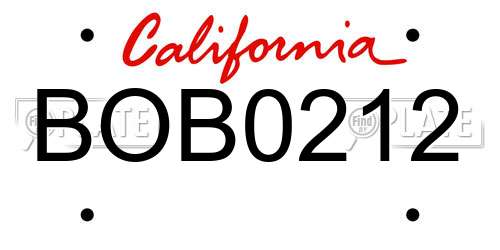 BOB0212 California License Plate