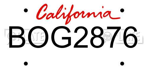 BOG2876 California License Plate