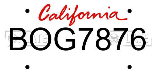 BOG7876 California License Plate