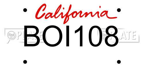 BOI108 California License Plate