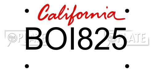 BOI825 California License Plate