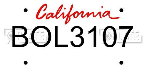 BOL3107 California License Plate