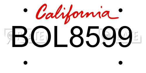 BOL8599 California License Plate