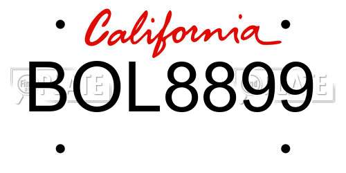 BOL8899 California License Plate