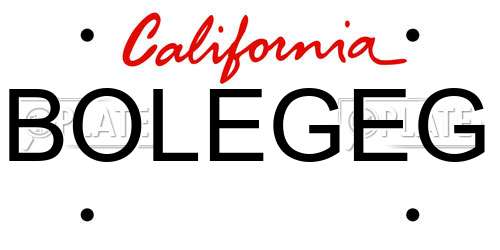 BOLEGEG California License Plate