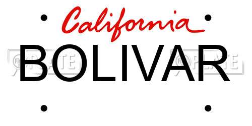 BOLIVAR California License Plate