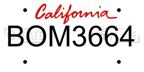 BOM3664 California License Plate