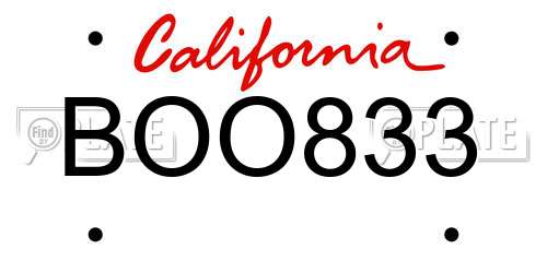 BOO833 California License Plate