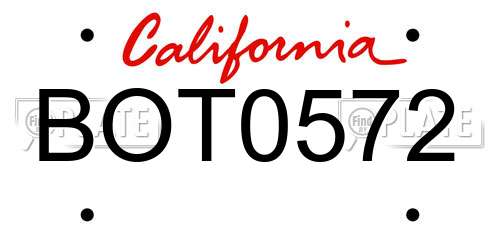 BOT0572 California License Plate