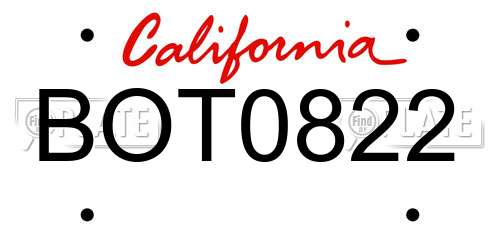 BOT0822 California License Plate