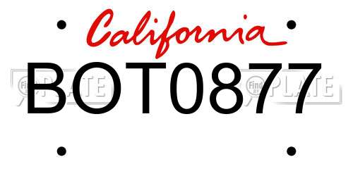 BOT0877 California License Plate